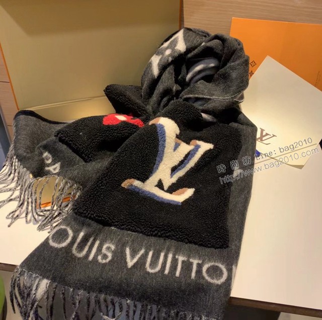 Louis Vuitton老花圍巾 路易威登經典黑白羊絨披肩 LV新款圍巾披肩  mmj1581